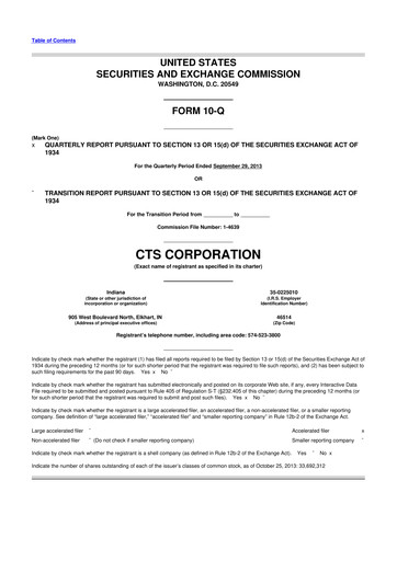 Miniature CTS Corporation 10-Q Rapport trimestriel 2013 