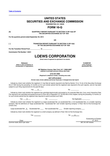 Thumbnail Loews Corporation
 10-Q Quarterly Report FY2013 