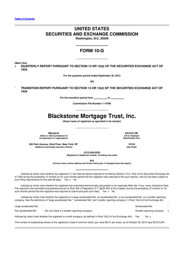 Miniature Blackstone Mortgage Trust
 10-Q Rapport trimestriel 2013 