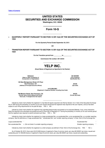 Miniature Yelp 10-Q Rapport trimestriel 2013 