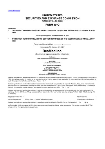 Thumbnail ResMed 10-Q Quarterly Report FY2014 