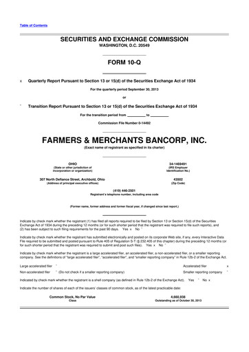 Thumbnail Farmers & Merchants Bancorp 10-Q Quarterly Report FY2013 