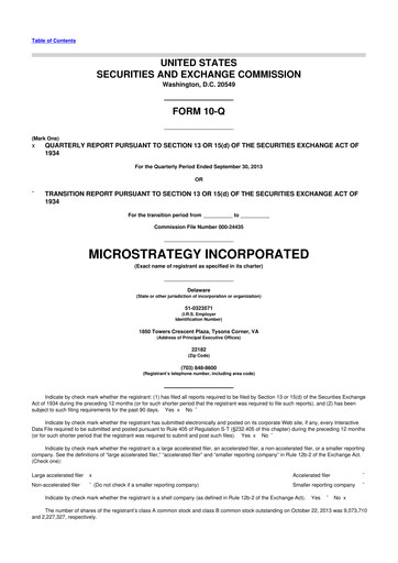 Thumbnail Strategy 
 (MicroStrategy) 10-Q Quarterly Report FY2013 