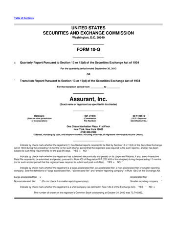 Thumbnail Assurant 10-Q Quarterly Report FY2013 