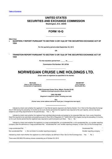 Thumbnail Norwegian Cruise Line
 10-Q Quarterly Report FY2013 
