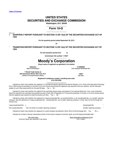 Thumbnail Moody's 10-Q Quarterly Report FY2013 