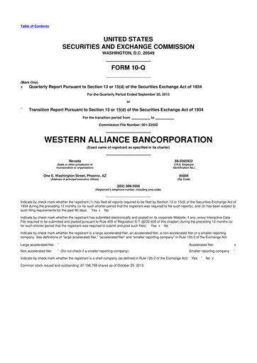 Thumbnail Western Alliance Bancorporation
 10-Q Quarterly Report FY2013 