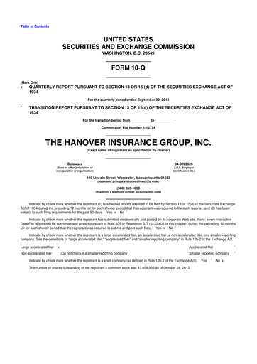 Thumbnail Hanover Insurance Group 10-Q Quarterly Report FY 