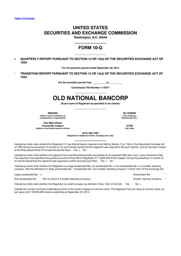 Miniature Old National Bank
 10-Q Rapport trimestriel 2013 