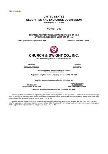 Thumbnail Church & Dwight
 10-Q Quarterly Report FY2013 