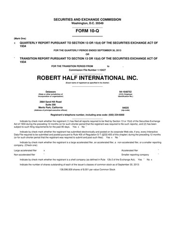 Thumbnail Robert Half 10-Q Quarterly Report FY2013 