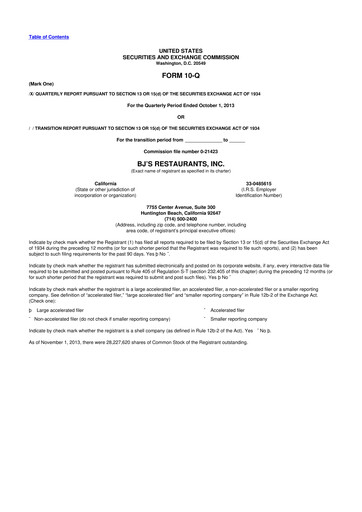 Thumbnail BJ's Restaurants
 10-Q Quarterly Report FY2013 