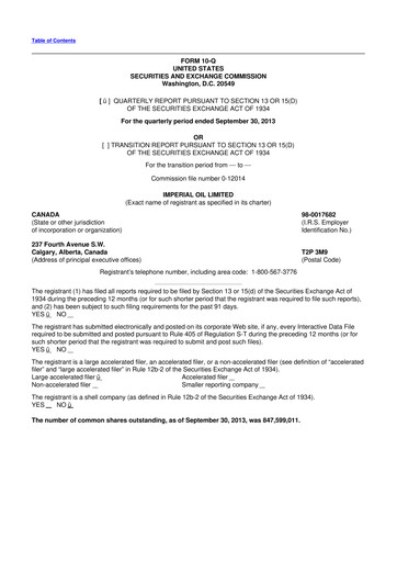 Vorschaubild Imperial Oil
 10-Q Quartalsbericht 2013 