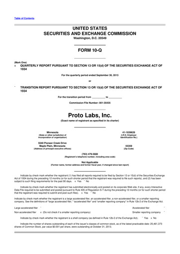 Thumbnail Protolabs 10-Q Quarterly Report FY2013 