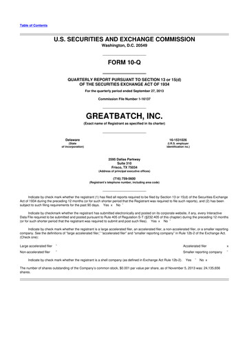 Miniature Integer Holdings
 10-Q Rapport trimestriel 2013 
