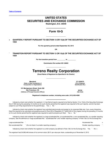 Thumbnail Terreno Realty
 10-Q Quarterly Report FY2013 