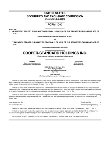 Thumbnail Cooper Standard 10-Q Quarterly Report FY2013 