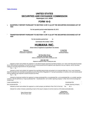 Thumbnail Humana 10-Q Quarterly Report FY2013 