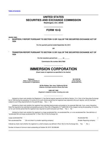 Thumbnail Immersion Corporation
 10-Q Quarterly Report FY2013 
