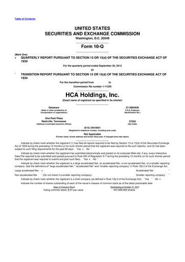 Thumbnail HCA Healthcare 10-Q Quarterly Report FY2013 