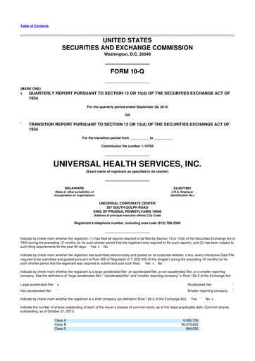 Thumbnail Universal Health Services
 10-Q Quarterly Report FY2013 