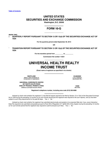 Thumbnail Universal Health Realty Income Trust 10-Q Quarterly Report FY2013 