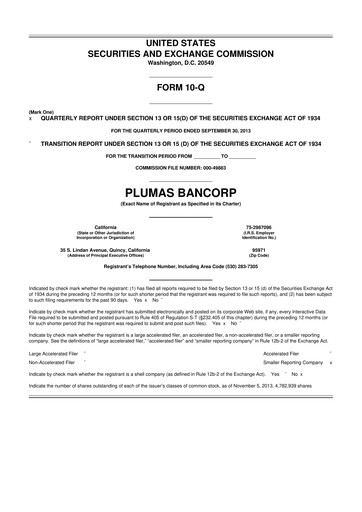 Miniature Plumas Bancorp 10-Q Rapport trimestriel 2013 