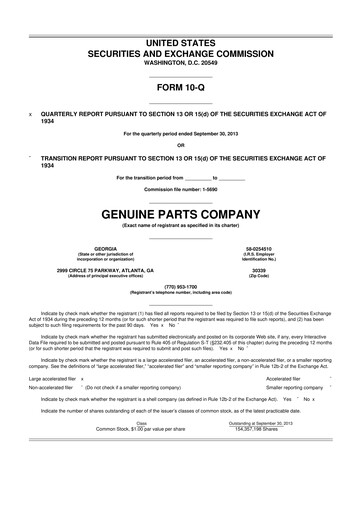 Thumbnail Genuine Parts Company
 10-Q Quarterly Report FY2013 