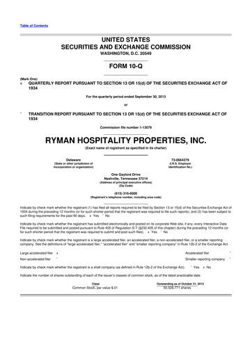 Thumbnail Ryman Hospitality Properties 10-Q Quarterly Report FY2013 