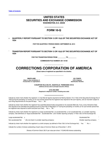Thumbnail CoreCivic 10-Q Quarterly Report FY2013 