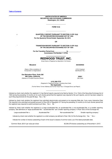 Thumbnail Redwood Trust 10-Q Quarterly Report FY2013 
