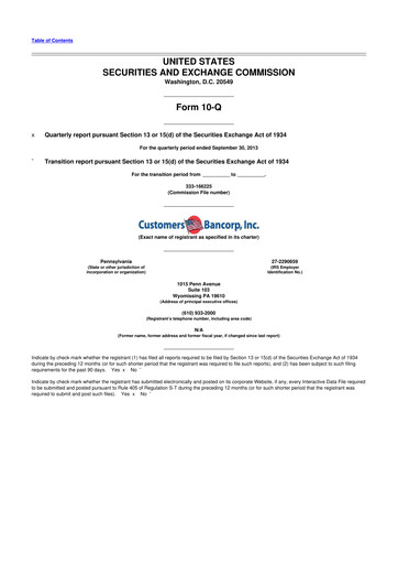 Thumbnail Customers Bancorp
 10-Q Quarterly Report FY2013 
