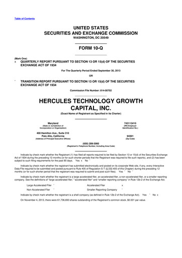 Thumbnail Hercules Capital
 10-Q Quarterly Report FY 