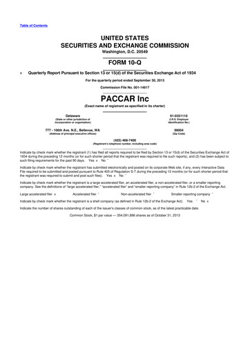 Thumbnail Paccar 10-Q Quarterly Report FY2013 