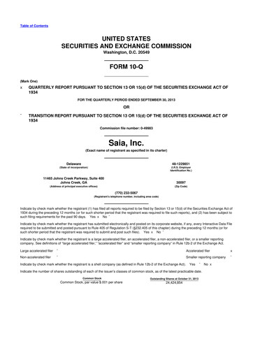 Thumbnail Saia
 10-Q Quarterly Report FY2013 