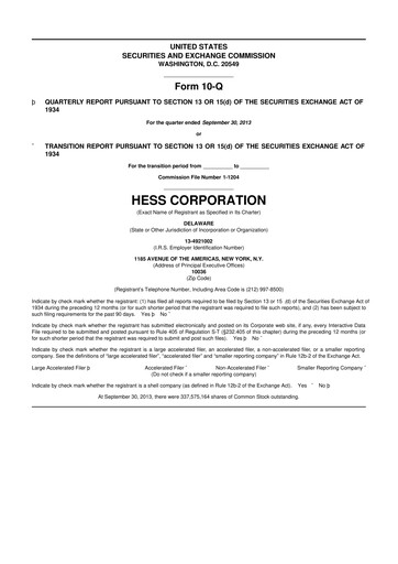Thumbnail Hess 10-Q Quarterly Report FY2013 