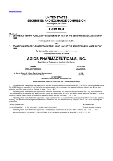 Miniature Agios Pharmaceuticals
 10-Q Rapport trimestriel 2013 