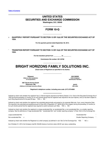 Miniature Bright Horizons 10-Q Rapport trimestriel 2013 