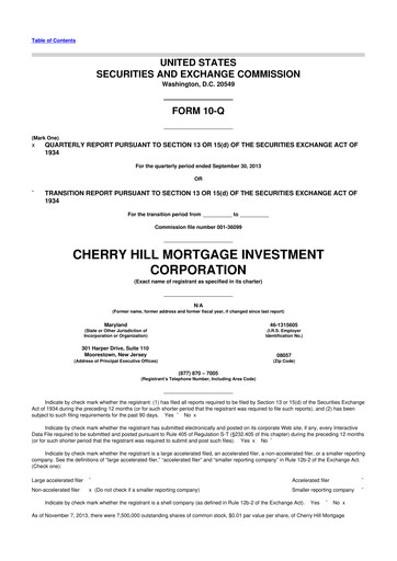 Thumbnail Cherry Hill Mortgage Investment 10-Q Quarterly Report FY2013 