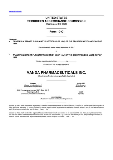 Thumbnail Vanda Pharmaceuticals 10-Q Quarterly Report FY2013 