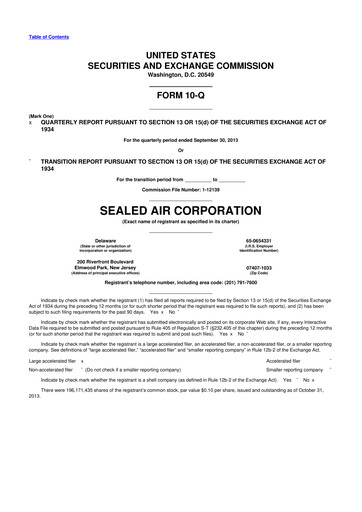 Miniature Sealed Air
 10-Q Rapport trimestriel 2013 