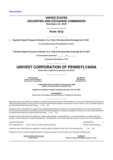 Vorschaubild Univest Financial Corporation 10-Q Quartalsbericht 2013 