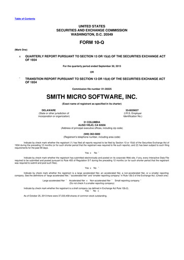 Miniature Smith Micro Software
 10-Q Rapport trimestriel 2013 