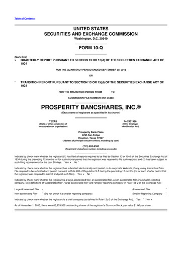 Thumbnail Prosperity Bancshares
 10-Q Quarterly Report FY2013 