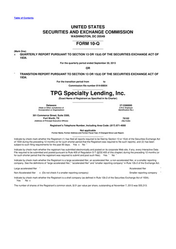 Thumbnail Sixth Street Specialty Lending 10-Q Quarterly Report FY 