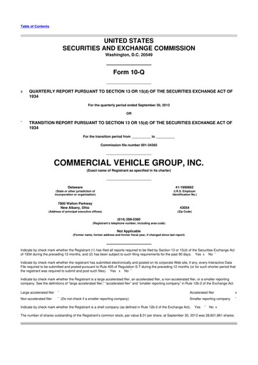 Miniature Commercial Vehicle Group (CVG) 10-Q Rapport trimestriel 2013 