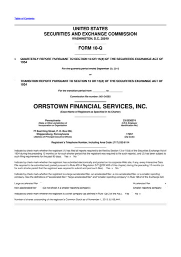 Miniature Orrstown Financial Services 10-Q Rapport trimestriel 2013 