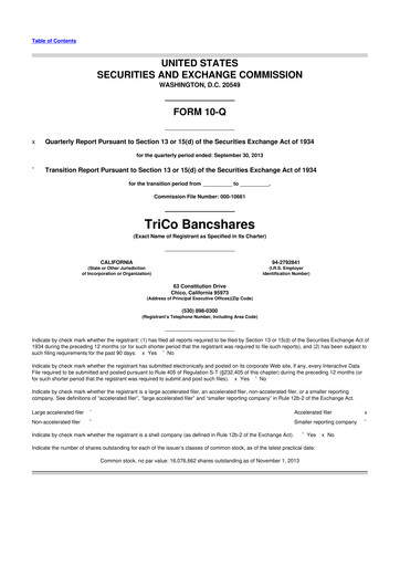 Thumbnail TriCo Bancshares 10-Q Quarterly Report FY2013 