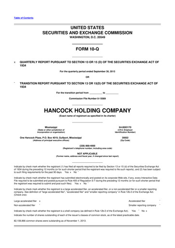 Thumbnail Hancock Whitney 10-Q Quarterly Report FY2013 