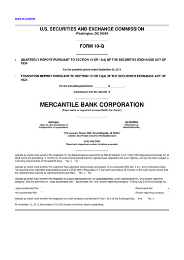 Thumbnail Mercantile Bank 10-Q Quarterly Report FY2013 